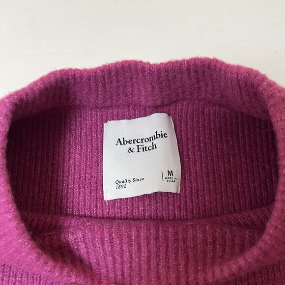 Abercrombie & Fitch Women’s M Magenta Ribbed Crewneck Sweater Preppy Minimalist - Picture 2 of 4